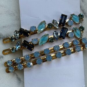 Anthropologie hair accessories barrette clips set NEW rhinestone jewels 🩵💙